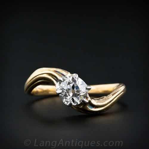 Art Nouveau Antique Cushion-Cut Diamond Ring.