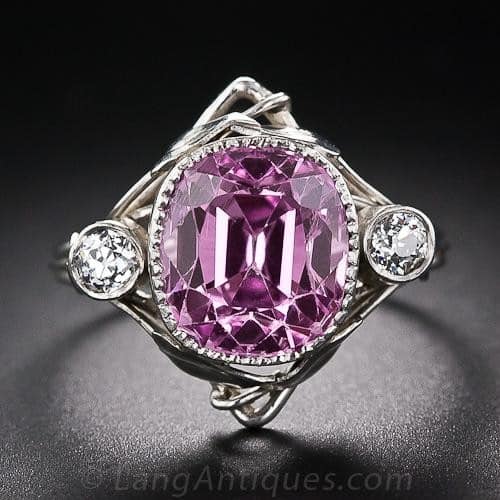 Arts & Crafts Pink Sapphire and Diamond Ring.