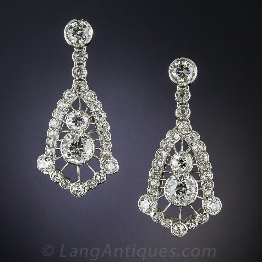 Edwardian Diamond and Platinum Earrings.