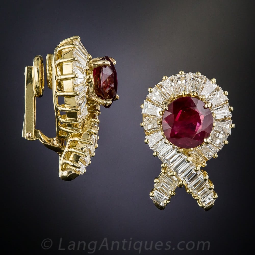 French Ruby and Diamond Earclips.