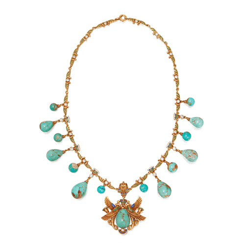 Egyptian Revival Turquoise and Enamel Necklace, c.1900. Photo Courtesy of Sotheby's.