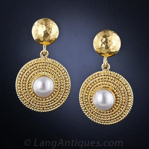 Lalaounis Gold and Pearl Earrings.