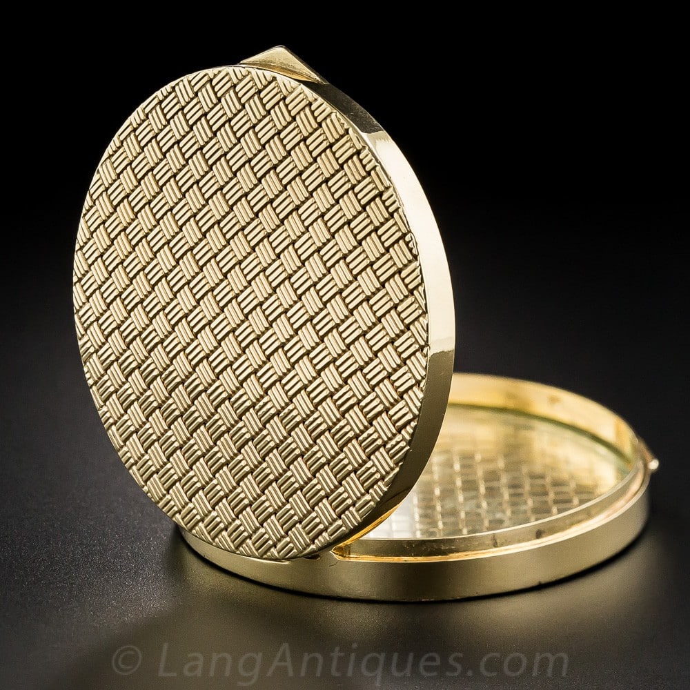 Round, Gold, Woven Motif Compact.