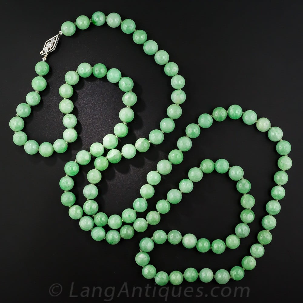 Jadeite Bead Rope Necklace 48 Inches. Antique Jewelry University