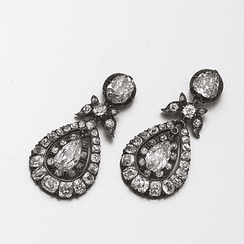 Pendeloque Diamond Earrings c.1870. Photo Courtesy of Sotheby's.