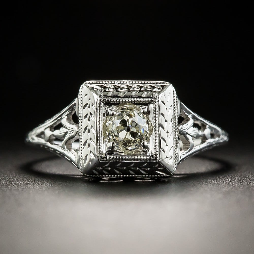 Art Deco Diamond Ring. Note the Bright Cutting Surrounding the Diamond.