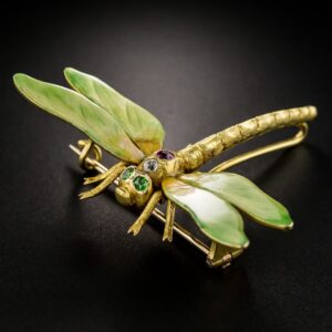 Riker Bros. Art Nouveau Enameled Dragonfly Brooch.