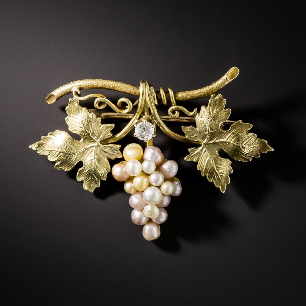 Natural Pearl and Diamond Grape Cluster Brooch.