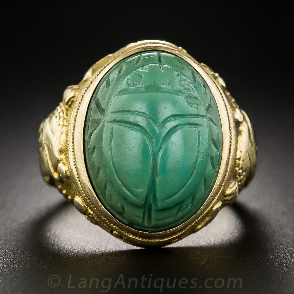 Egyptian Revival Ring with Plastic Composite Carved Scarab, c.1900-1910.