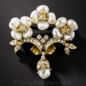 Biwa Pearl and Diamond Brooch.