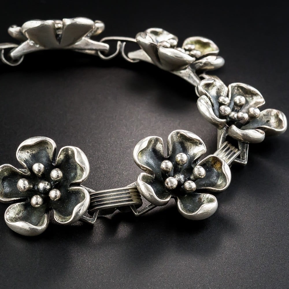 Danish Sterling Silver Flower Bracelet.