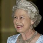 Queen Elizabeth II Wearing Queen Alexandra's Kokoshnik Tiara. Also, What Appears to be Another Kokoshnik as a Necklace (Queen Mary's Fringe Tiara?)