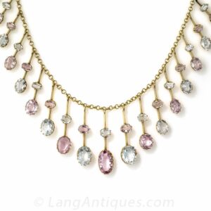 Antique Pink Topaz and Aquamarine Fringe Necklace.