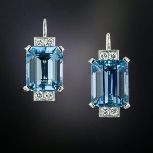 Art Deco Aquamarine and Diamond Earrings.
