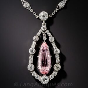 Art Deco Pink Topaz and Diamond Pendant Necklace.