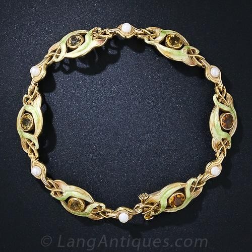 Art Nouveau Pearl and Enamel Bracelet.
