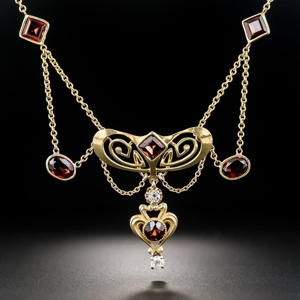 Art Nouveau Garnet and Diamond Necklace.