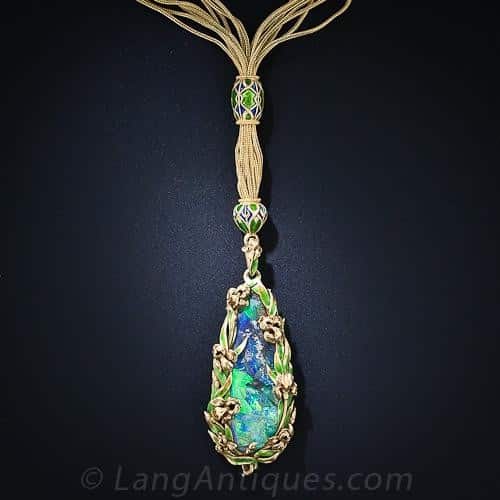 Art Nouveau Opal and Enamel Necklace.