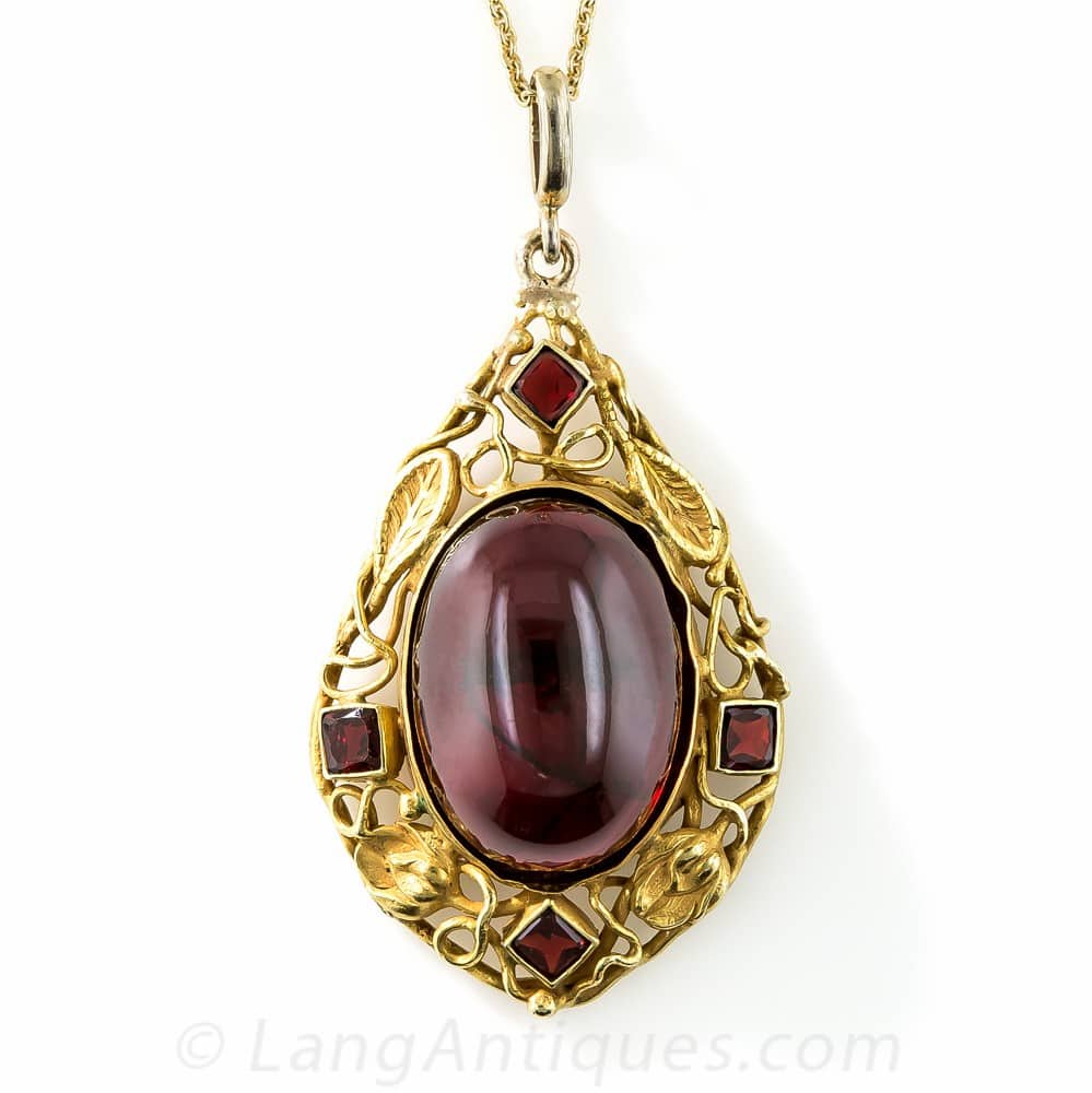 Arts & Crafts Garnet Pendant Necklace.