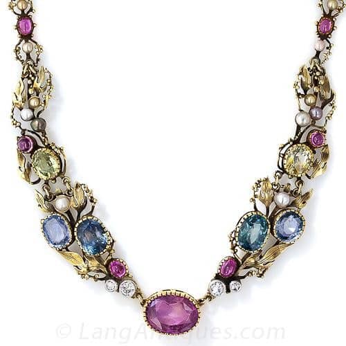 Arts & Crafts Fancy Color Sapphire Necklace.