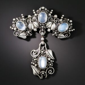 Arts & Crafts Moonstone and Silver Pendant-Brooch.