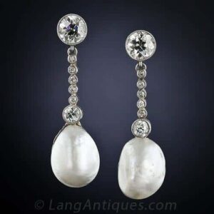Edwardian Natural Pearl and Diamond Earrings.