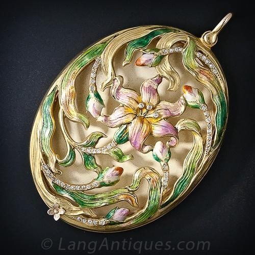 Art Nouveau Diamond and Enamel Locket.