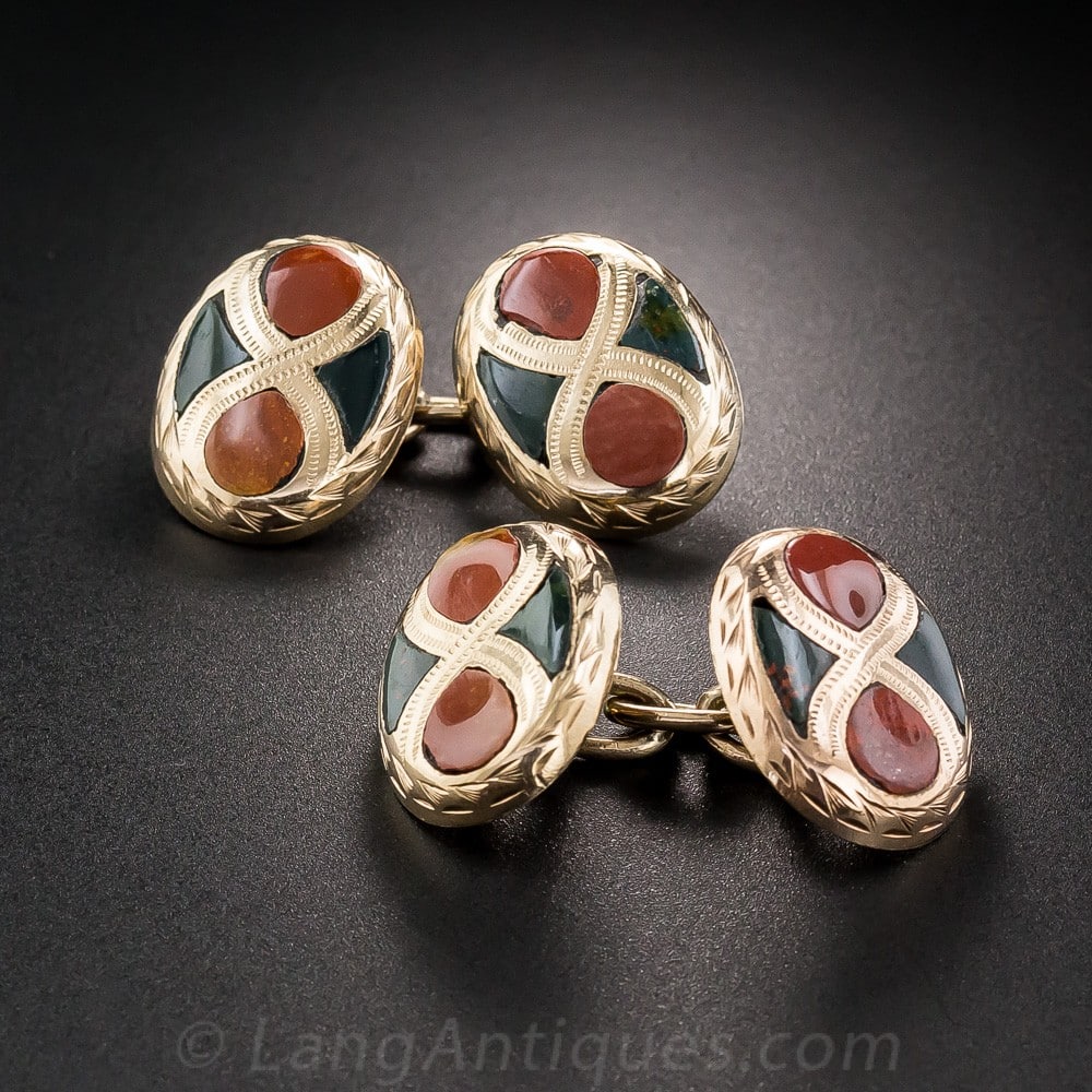 Antique Agate and Rose Gold Cuff Links.