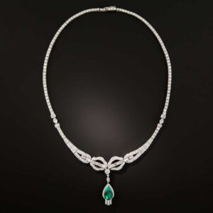 Mid-Century Colombian Emerald and Diamond Necklace.