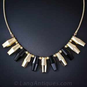 Mid-Century Onyx and Gold Geometric Necklace.