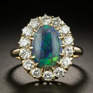 Mid-Century Black Opal and Diamond Ring.