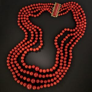 Mid-Century Four Strand Coral Necklace.