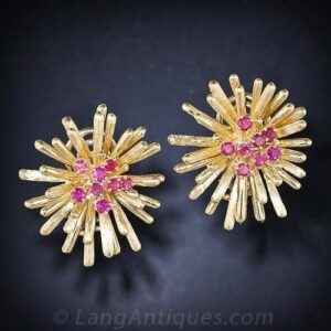 Mid-Century Ruby and Gold Earrings.