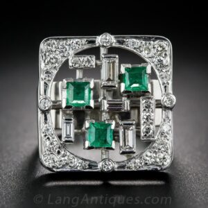 Mid-Century Emerald and Diamond Ring.
