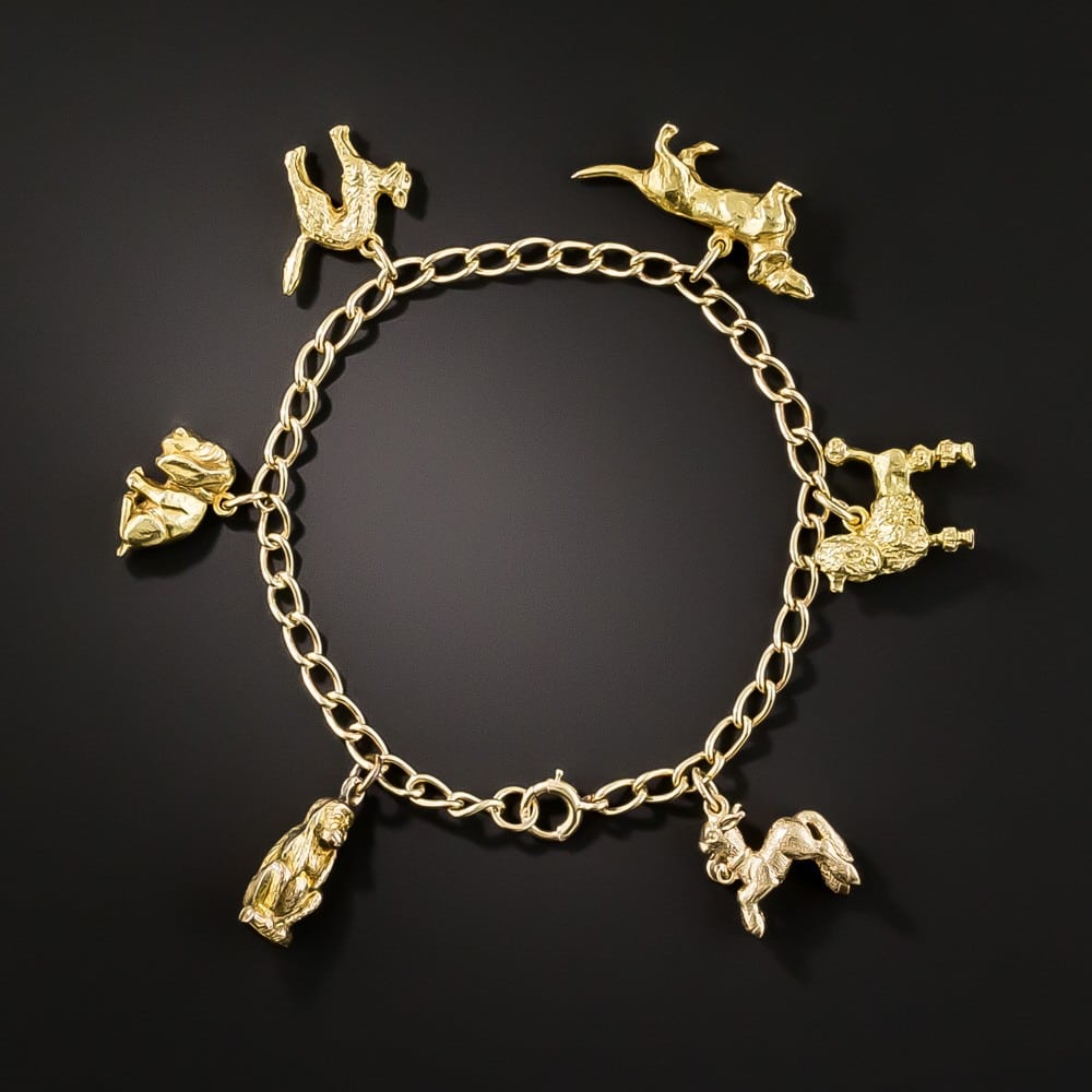 Mid-Century Gold Animal Charm Bracelet.