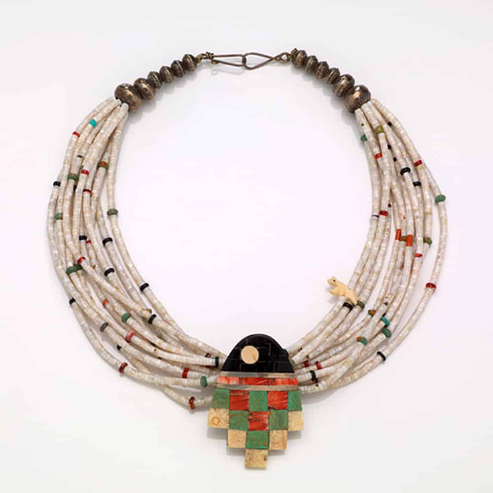 Heishi Shell, Turquoise, Coral, Jet, & Silver Necklace. Mary Coriz Lovato, Santo Doimingo Pueblo. Photo Courtesy of the Smithsonian.