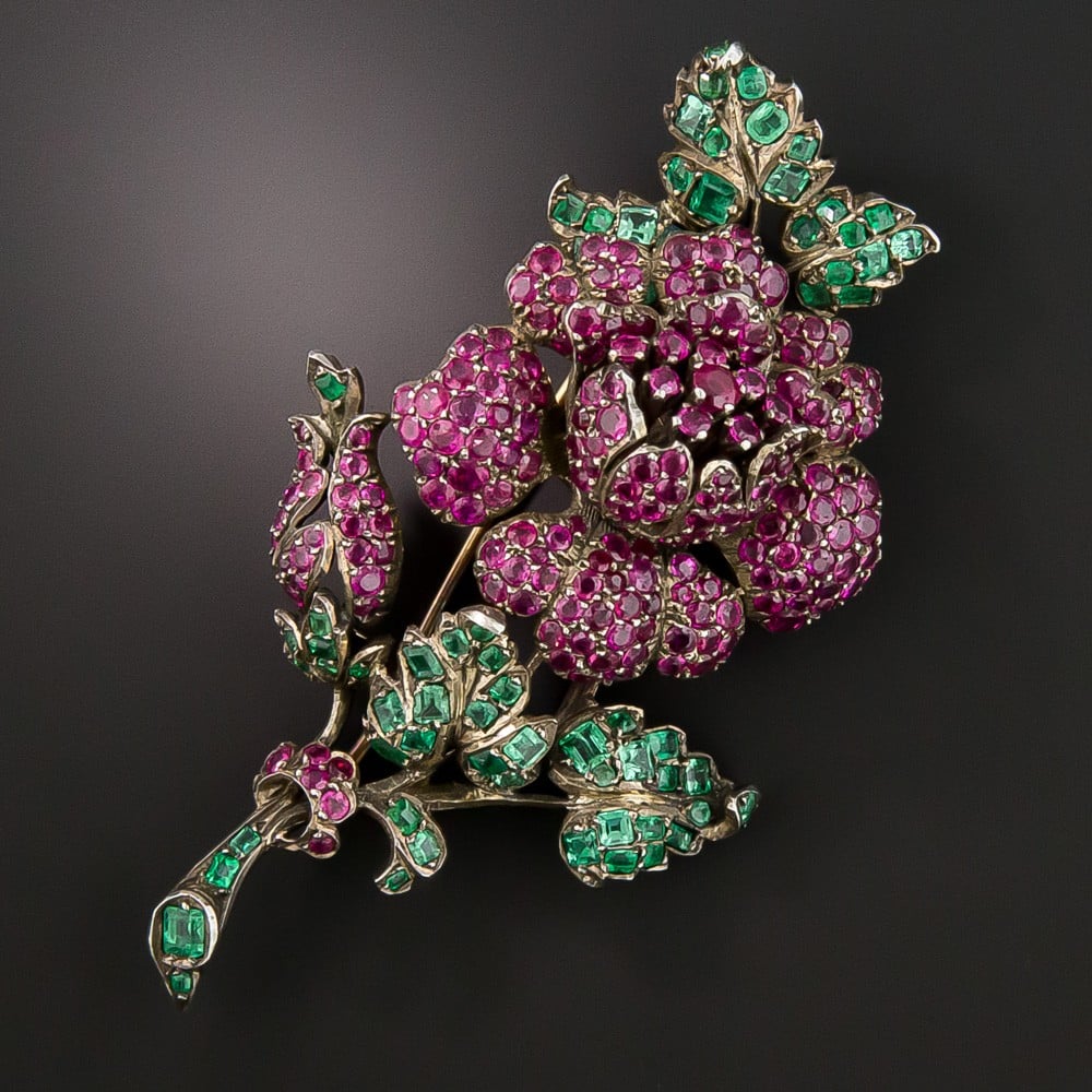 Victorian Austro-Hungarian Ruby and Emerald Corsage Brooch.