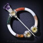 Scottish Agate, Citrine, and Amethyst Penannular Brooch.