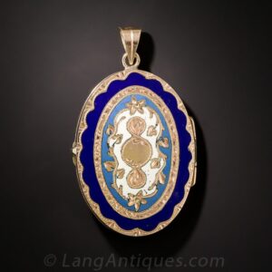Victorian Locket with Central Enameled Cartouche.