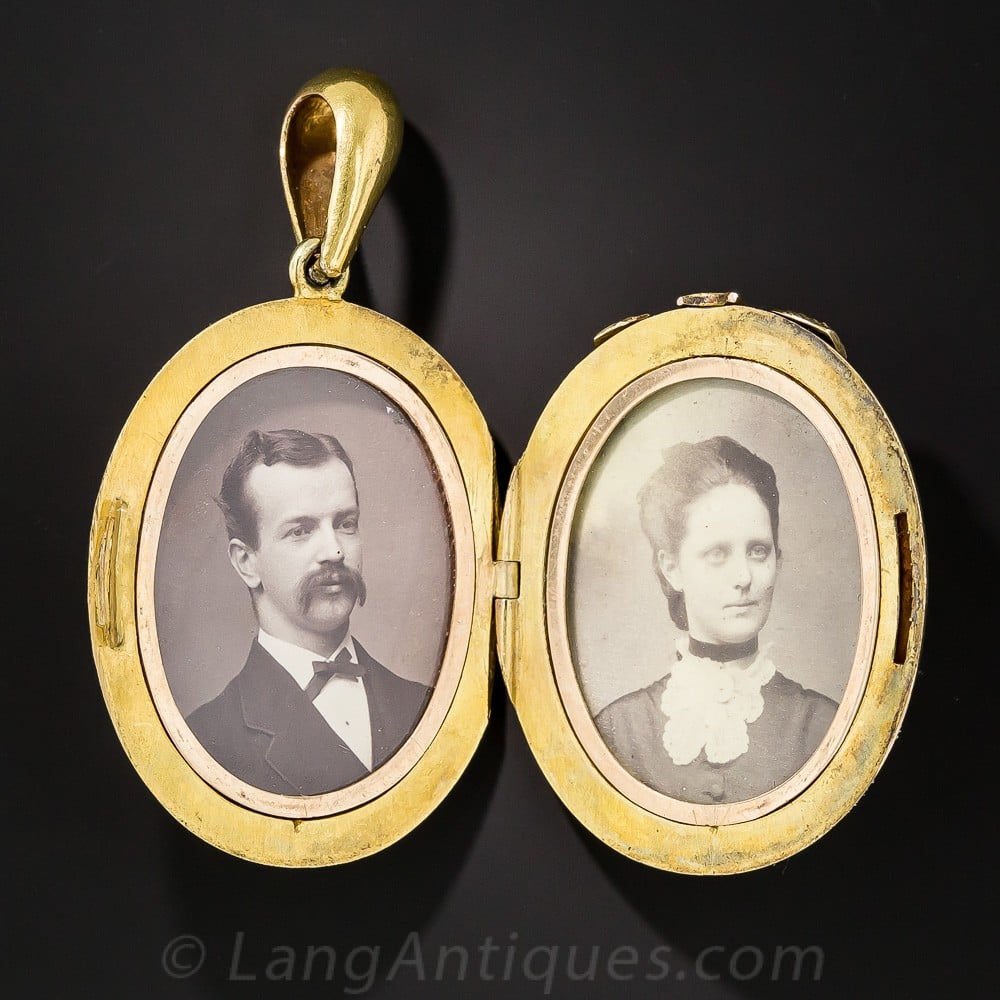 Victorian Ruby and Pearl Locket with Photographs.