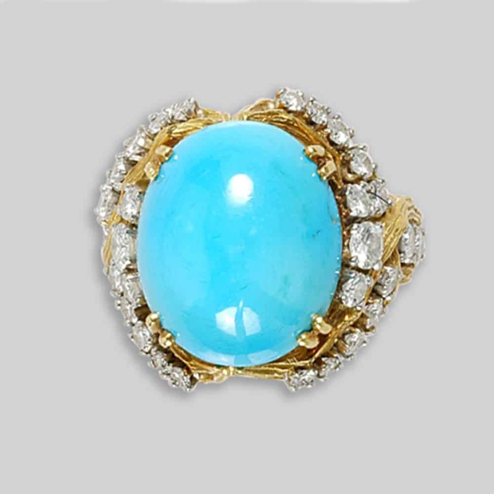 Olga Tritt Turquoise & Diamond Ring. Photo Courtesy of Doyle's.