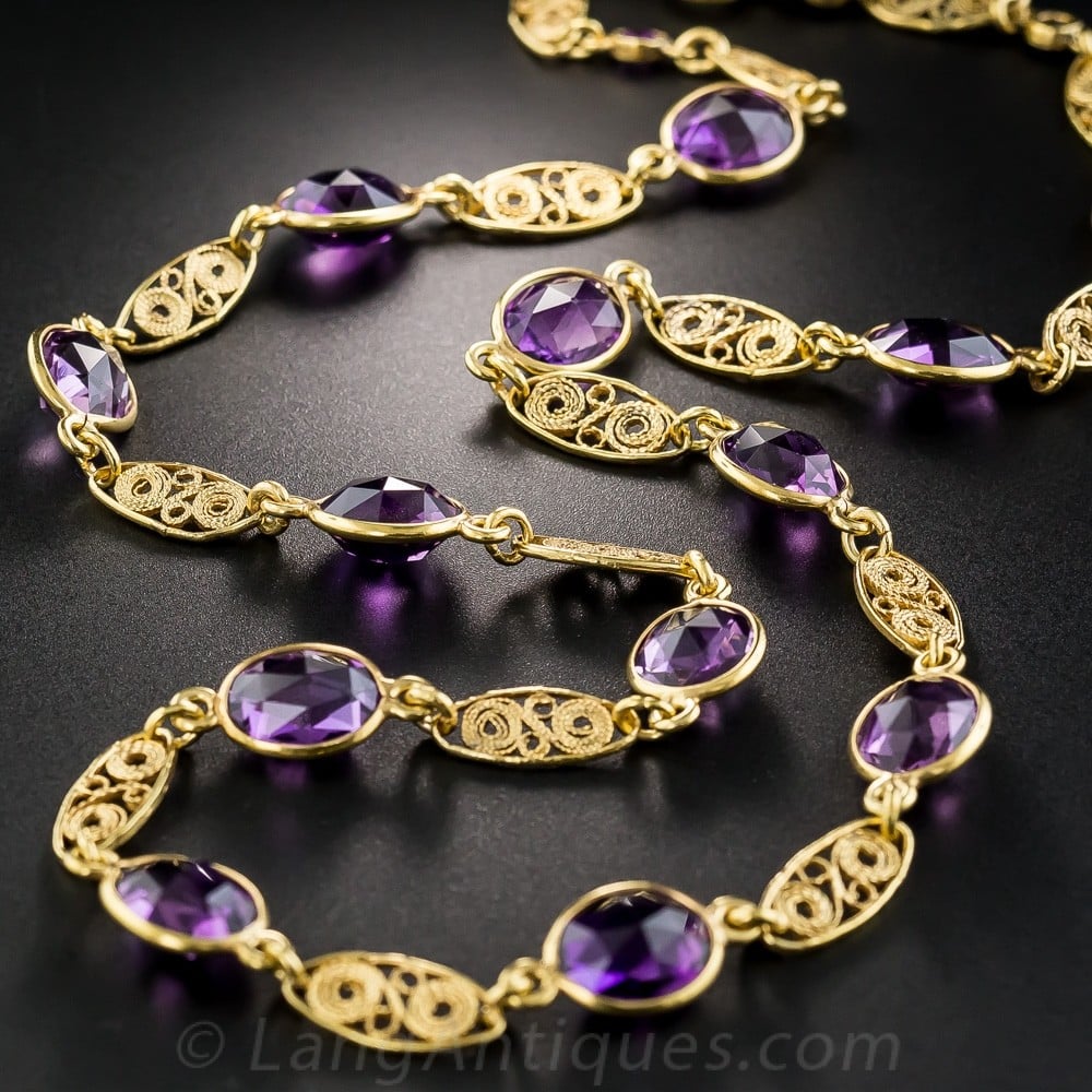 Victorian Style Amethyst and Gold Necklace.