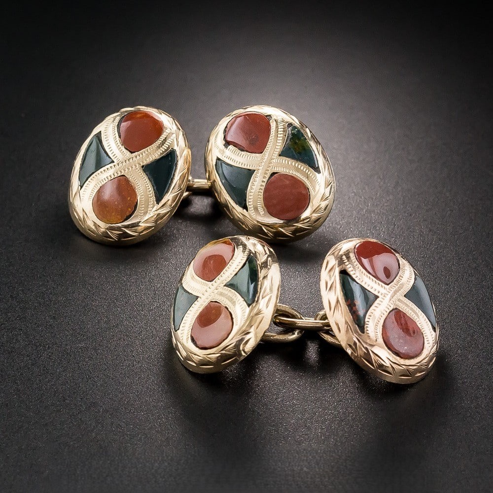 Antique Agate and Rose Gold Cuff Links.