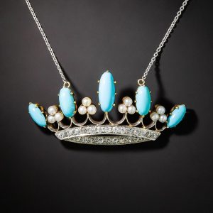 Turquoise, Pearl, and Diamond Necklace, Black, Starr, and Frost.