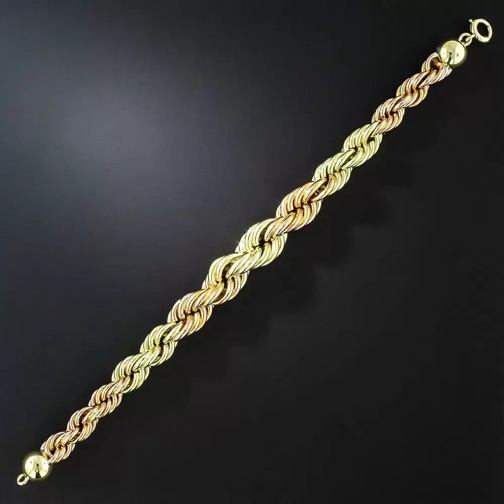 Green and Rose Gold Graduated Rope Chain Bracelet.
