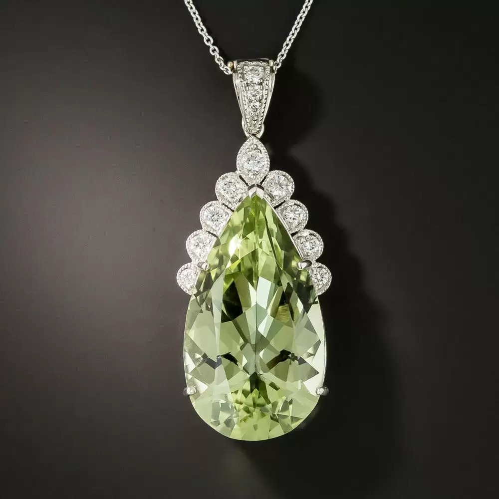 Green Beryl and Diamond Pendant Necklace.