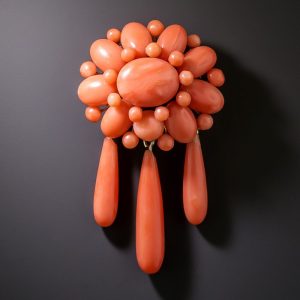 Victorian Coral Cluster and Pendant Brooch.