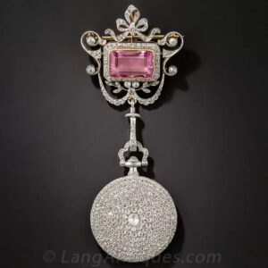 Cartier Diamond and Pink Tourmaline Pendant Watch, c.1920s.