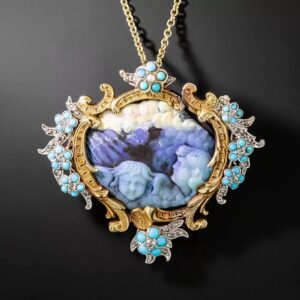 VIctorian Opal, Turquoise and Diamond Cameo Pendant-Brooch.