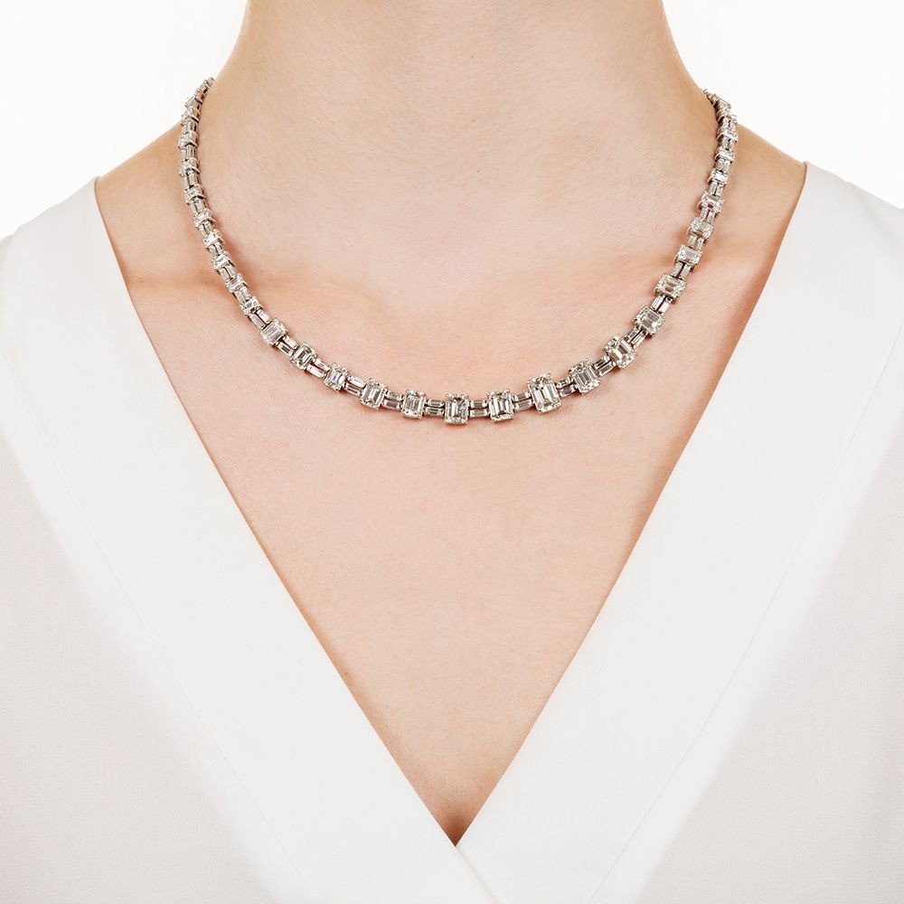 Mid-Century Emerald Cut Diamond Necklace. 33 cts.